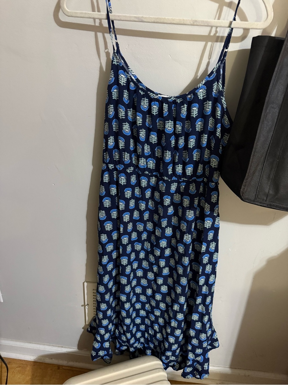 Navy Blue Printed Spaghetti-Strap Sundress